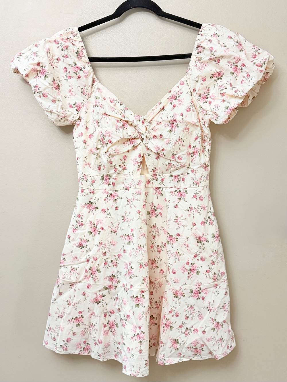 Trixxi Floral Puff Sleeve Mini Dress Cottagecore Bow L